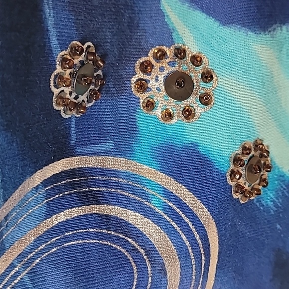 Forbidden Blue Ruffle Neck-line Sheer Balloon Sleeves Blouse - Picture 9 of 17